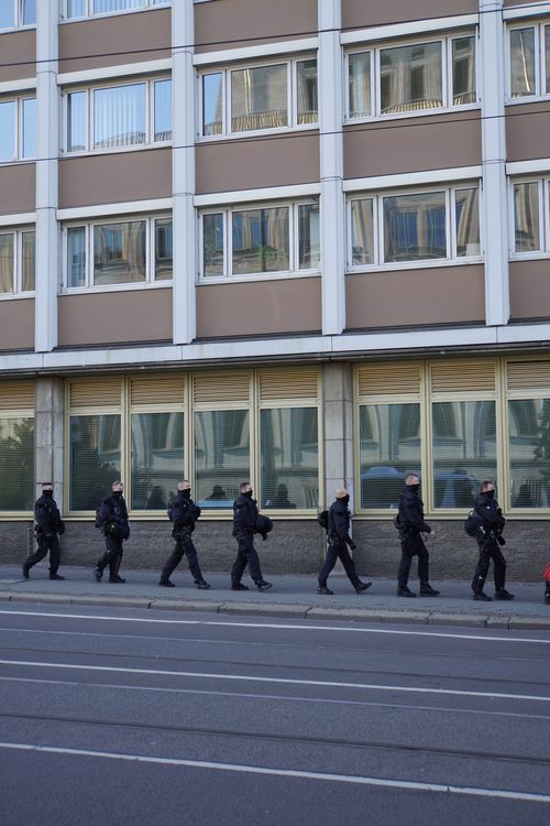 Am Tag der Querdenken Demo. Polizei