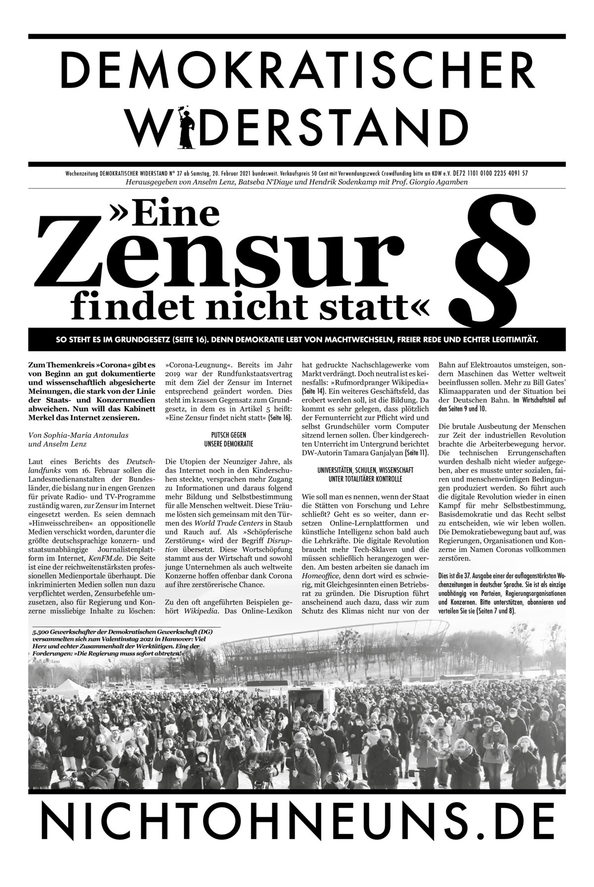 Cover Demokratischer Widerstand Zeitung 37 2020