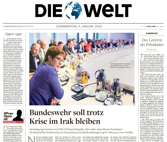 Die Welt Zeitung 9. Januar 2020