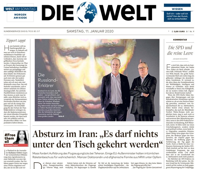 Die Welt Zeitung 11. Januar 2020