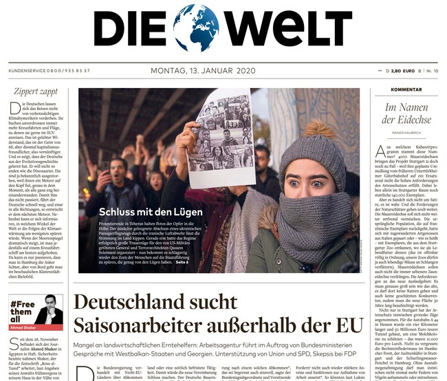 Die Welt Zeitung 13. Januar 2020