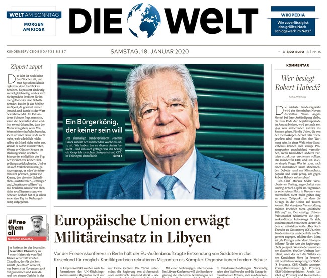 Die Welt Zeitung 18. Januar 2020