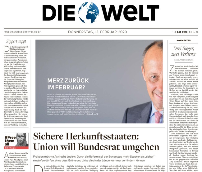 Die Welt Zeitung 13. Februar 2020