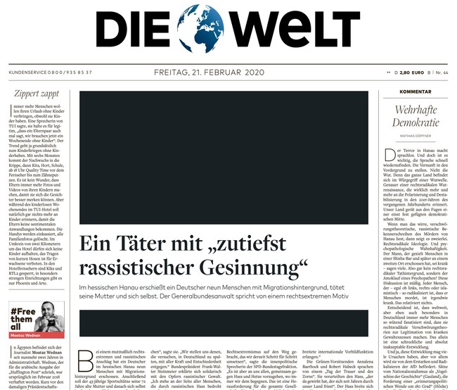 Die Welt Zeitung 21. Februar 2020