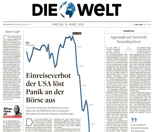 Die Welt Zeitung 13. März 2020