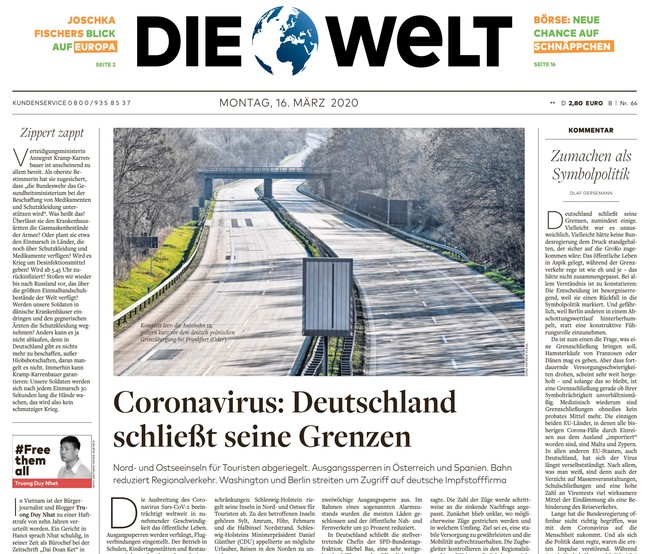 Die Welt Zeitung 16. März 2020