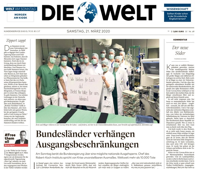 Die Welt Zeitung 21. März 2020
