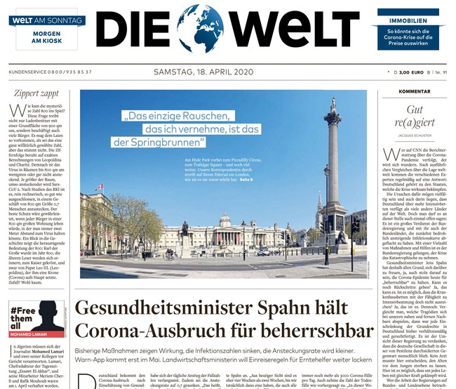 Die Welt Zeitung 18. April 2020