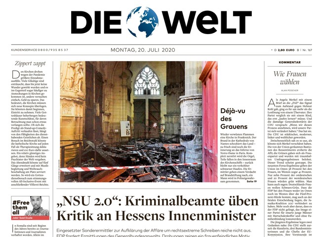 Die Welt Zeitung 20. Juli 2020