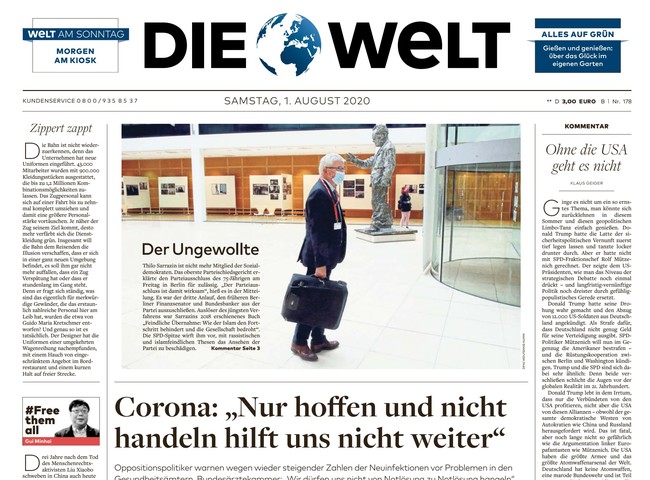 Die Welt Zeitung 1. August 2020
