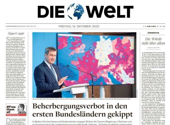 Die Welt Zeitung 16. Oktober 2020