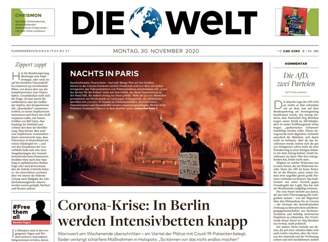 Die Welt Zeitung 30. November 2020