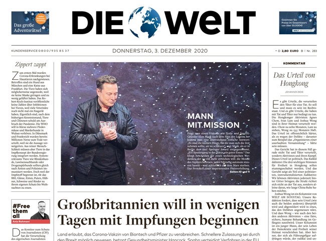 Die Welt Zeitung 3. Dezember 2020