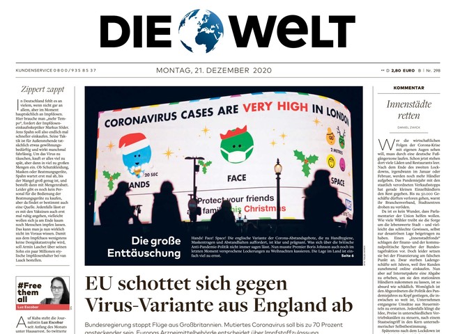 Die Welt Zeitung 21. Dezember 2020