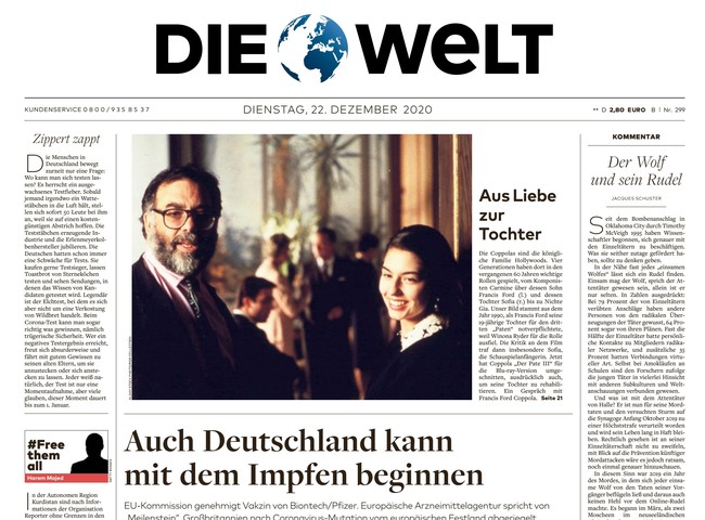 Die Welt Zeitung 22. Dezember 2020