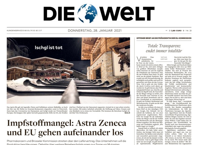 Die Welt Zeitung 28. Januar 2021