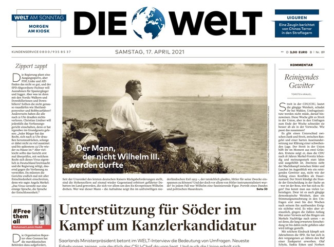 Die Welt Zeitung 17. April 2021