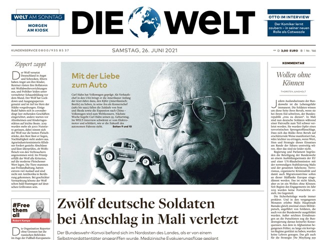 Die Welt Zeitung 26. Juni 2021