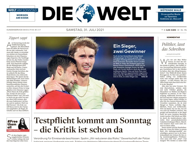 Die Welt Zeitung 31. Juli 2021