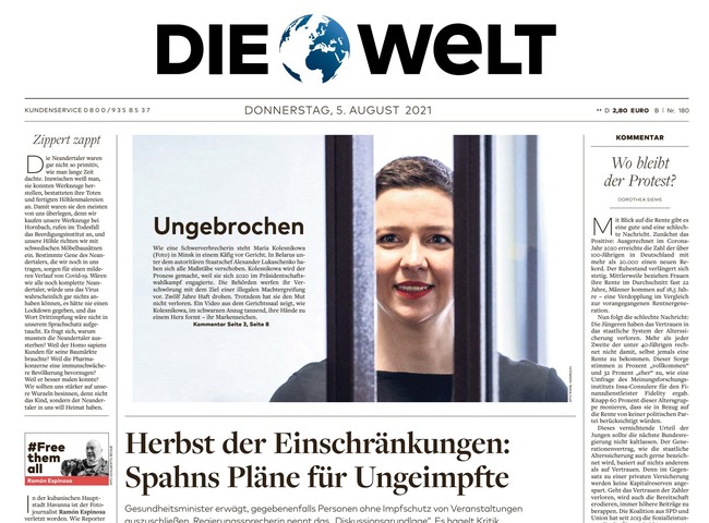 Die Welt Zeitung 5. August 2021