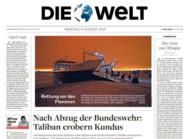 Die Welt Zeitung 9. August 2021