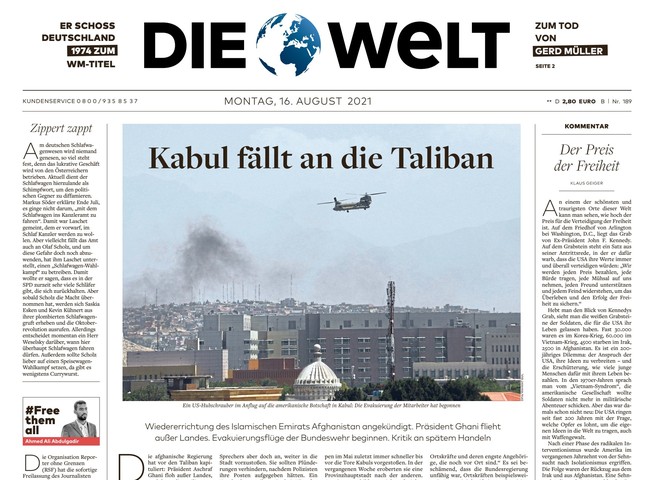 Die Welt Zeitung 16. August 2021