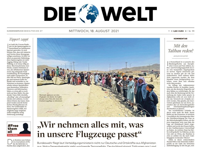 Die Welt Zeitung 18. August 2021