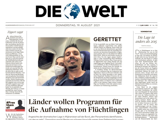 Die Welt Zeitung 19. August 2021