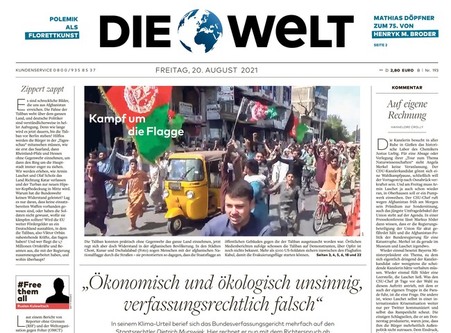 Die Welt Zeitung 20. August 2021