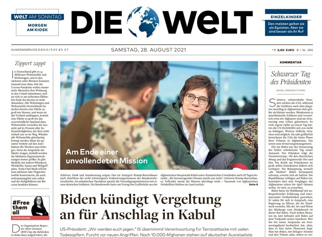 Die Welt Zeitung 28. August 2021