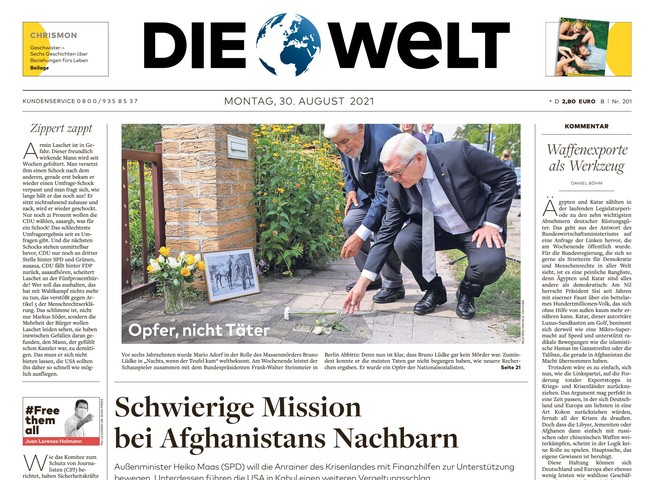 Die Welt Zeitung 30. August 2021
