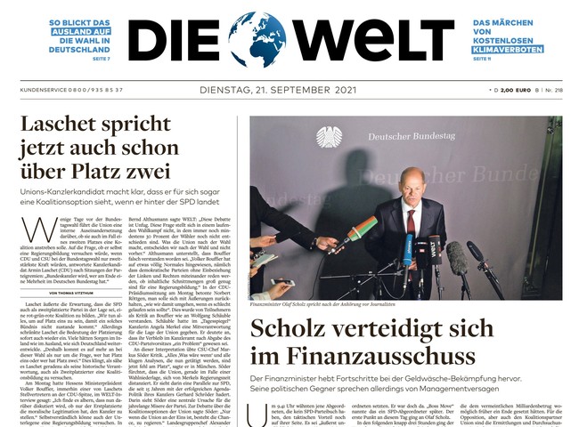 Die Welt Zeitung 21. September 2021