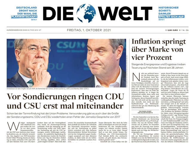 Die Welt Zeitung 1. Oktober 2021