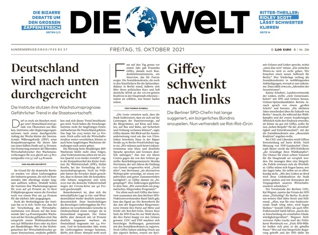 Die Welt Zeitung 15. Oktober 2021