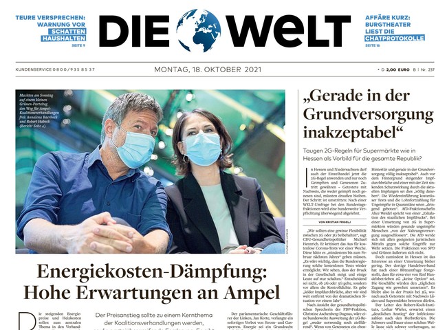 Die Welt Zeitung 18. Oktober 2021