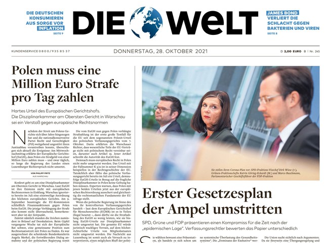 Die Welt Zeitung 28. Oktober 2021