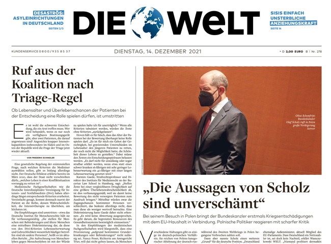 Die Welt Zeitung 14. Dezember 2021