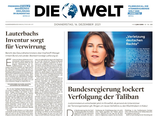 Die Welt Zeitung 16. Dezember 2021