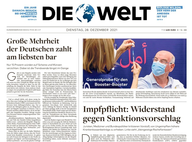 Die Welt Zeitung 28. Dezember 2021