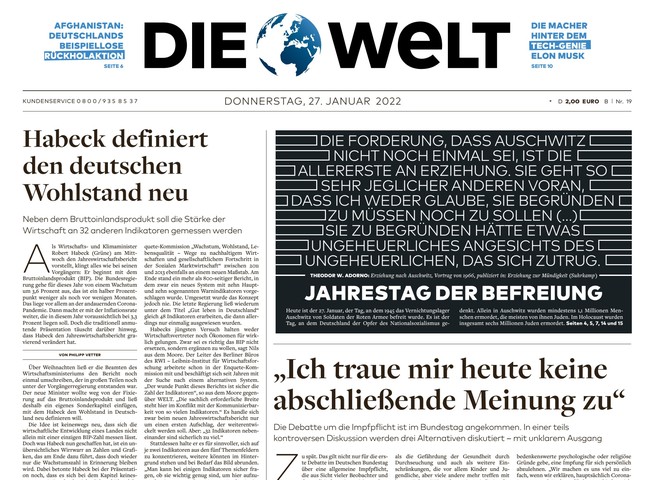 Die Welt Zeitung 27. Januar 2022
