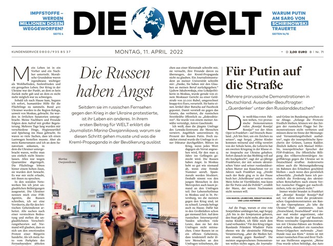 Die Welt Zeitung 11. April 2022