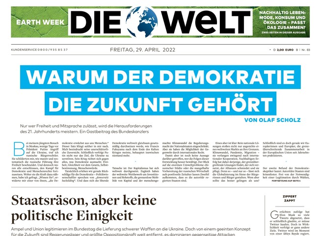 Die Welt Zeitung 29. April 2022