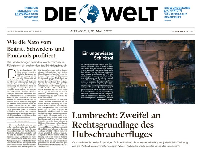 Die Welt Zeitung 18. Mai 2022