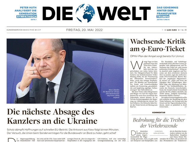 Die Welt Zeitung 20. Mai 2022