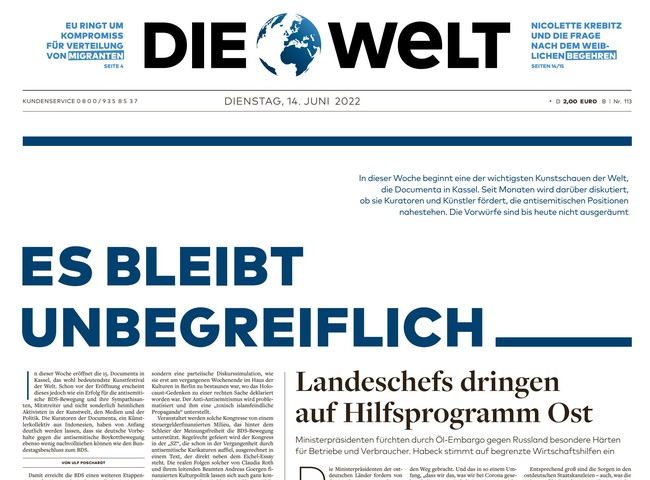 Die Welt Zeitung 14. Juni 2022