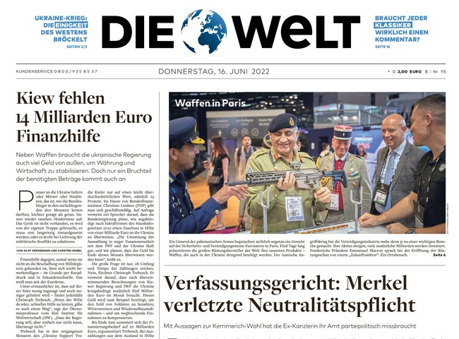Die Welt Zeitung 16. Juni 2022