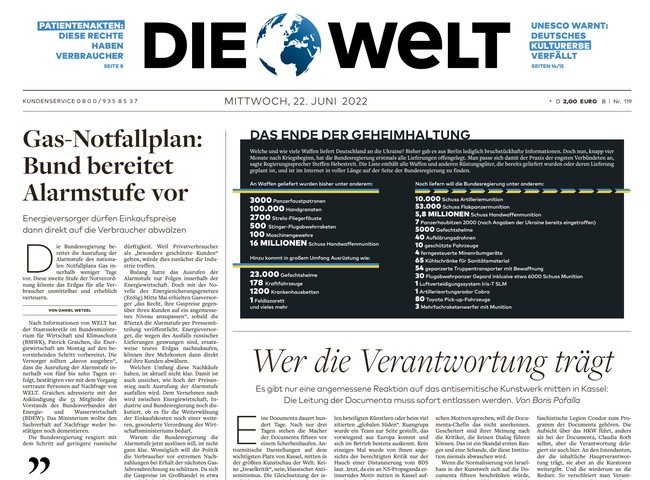 Die Welt Zeitung 22. Juni 2022