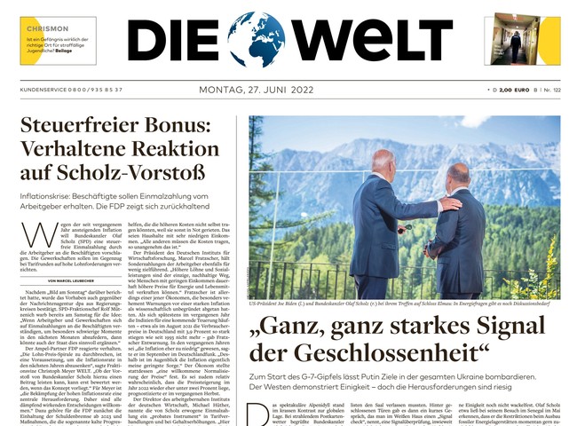 Die Welt Zeitung 27. Juni 2022