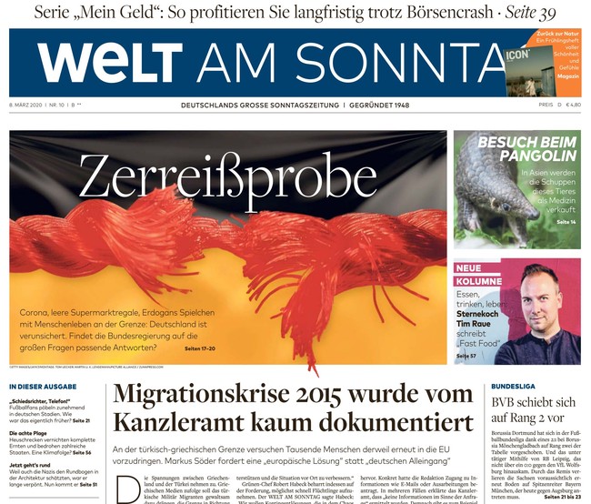 Welt am Sonntag Zeitung 8. März 2020