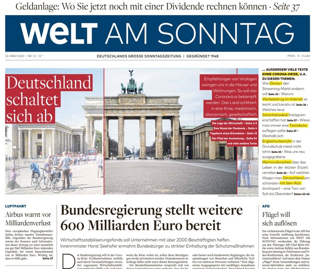 Welt am Sonntag Zeitung 22. März 2020